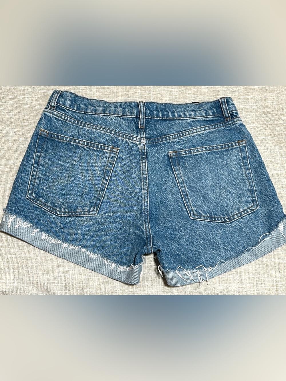Reformation Medium Blue Frayed Hem Denim Shorts